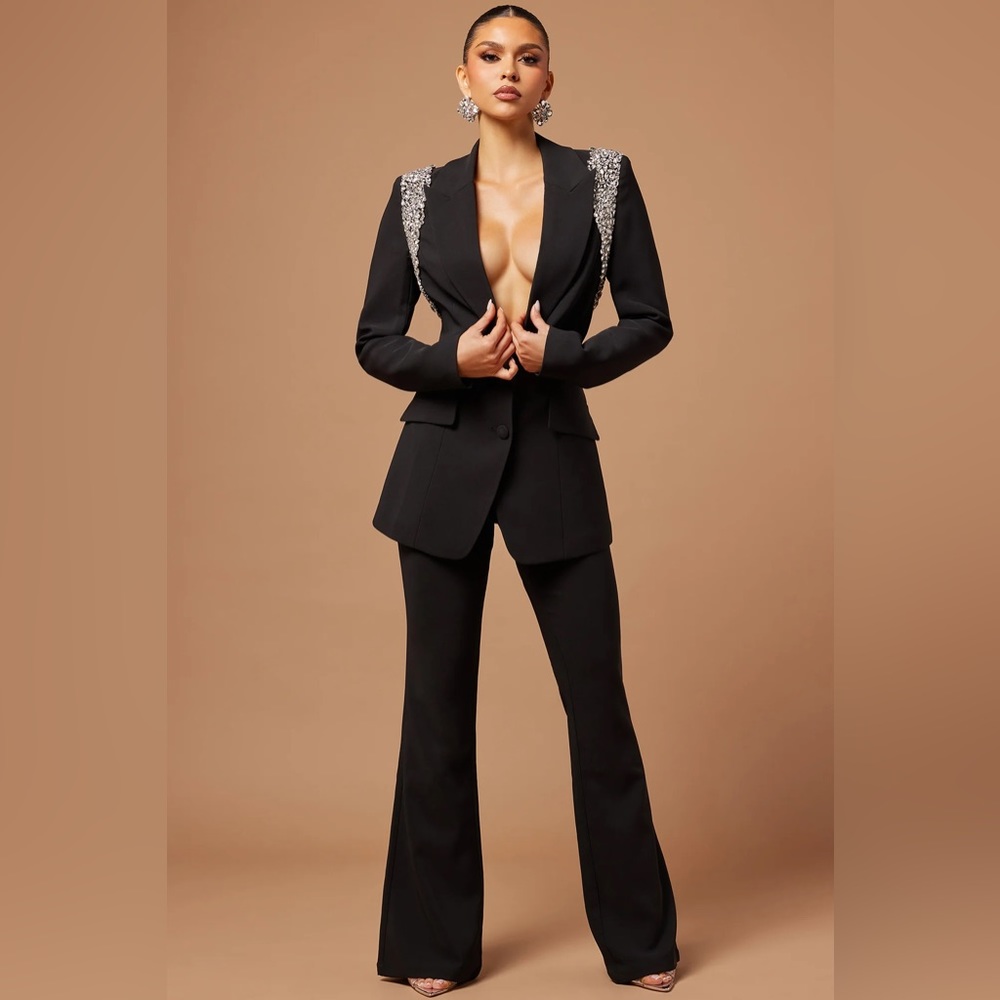 Black embellished blazer set